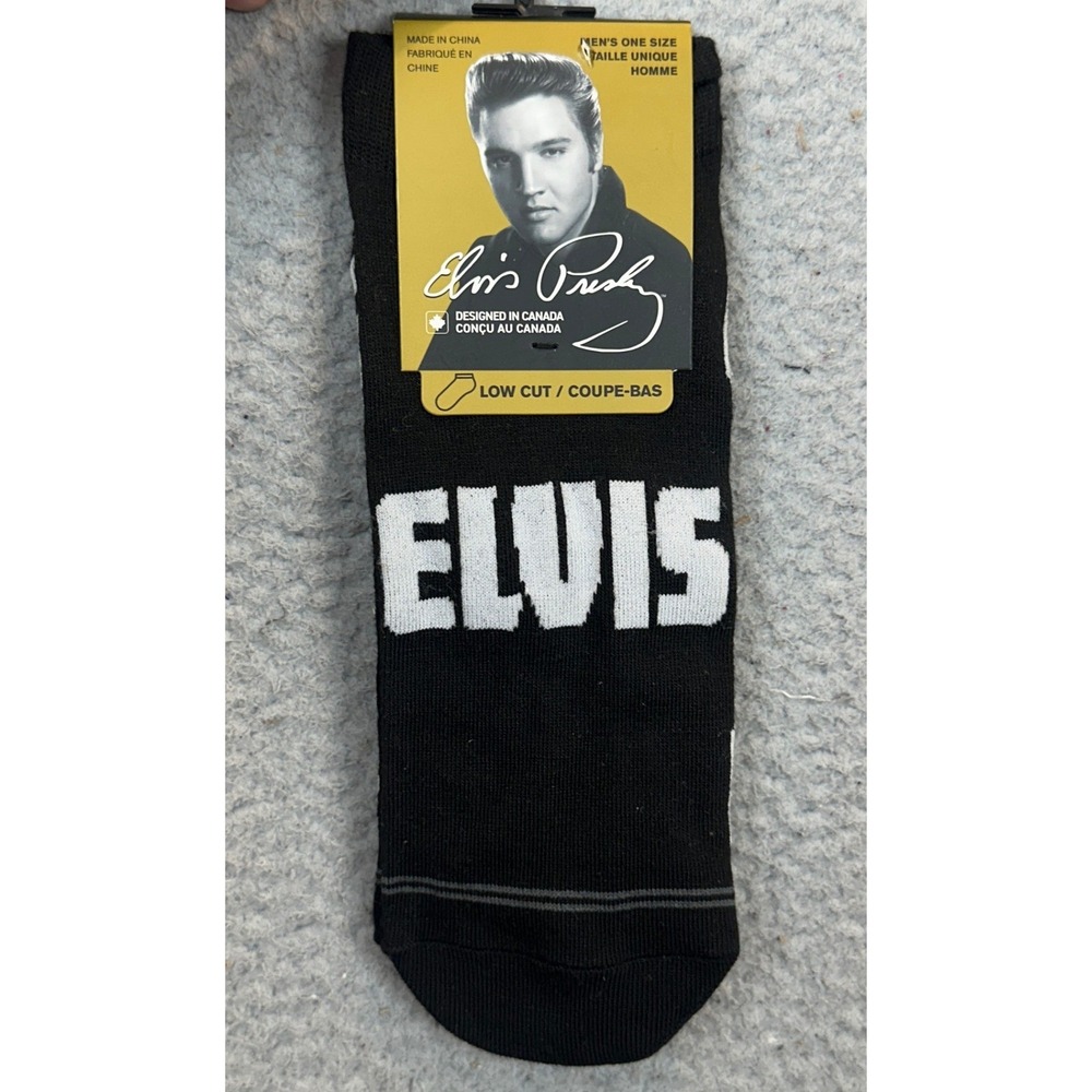 NEW Perris Socks Low Cut Mens 7-12 Elvis Presley Black White Graphic Stretch